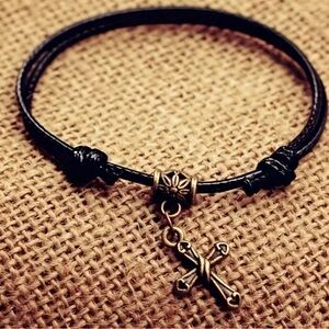 New - Vintage Style - Hand Woven Rope with Cross Charm Adjustable Ankle Bracelet